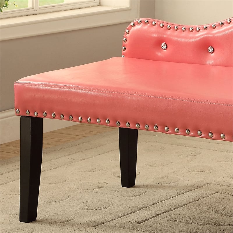 Furniture of America Dubose Contemporary Faux Leather Tufted Bench in Pink