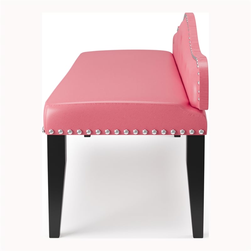 Furniture of America Dubose Contemporary Faux Leather Tufted Bench in Pink