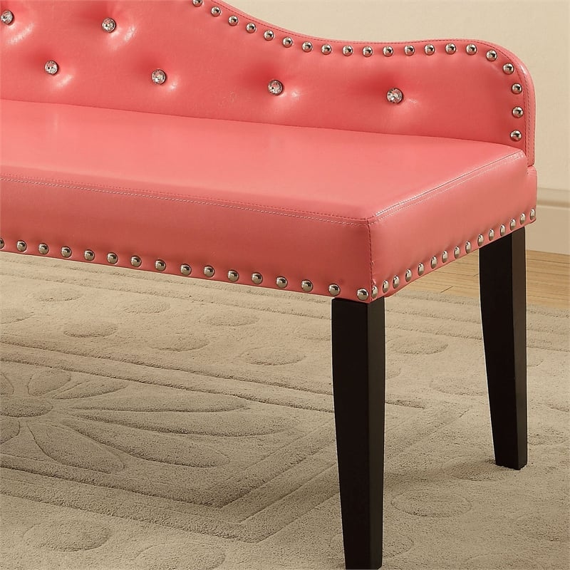 Furniture of America Dubose Contemporary Faux Leather Tufted Bench in Pink