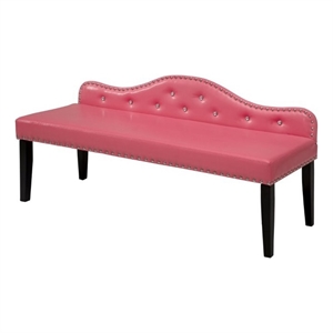 Furniture of America Dubose Contemporary Faux Leather Tufted Bench in Pink
