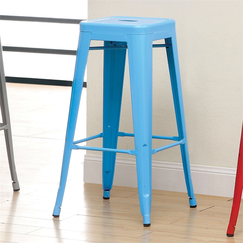 Furniture of America Ridlon Metal 30-Inch Bar Stool in Blue (Set of 2)