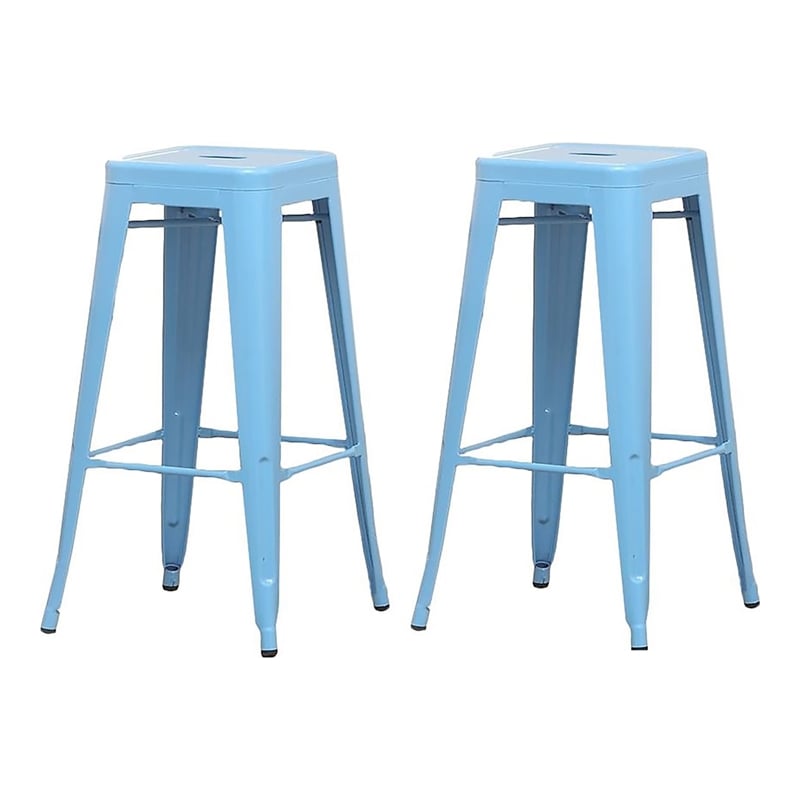 Furniture of America Ridlon Metal 30-Inch Bar Stool in Blue (Set of 2)
