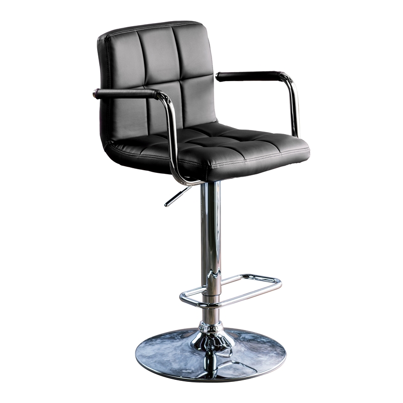 Furniture of America Reiley Faux Leather Adjustable Bar Stool in Black
