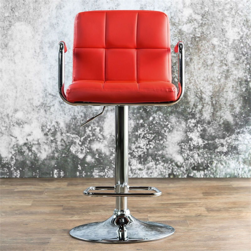Furniture of America Reiley Modern Metal Adjustable Bar Stool in Red