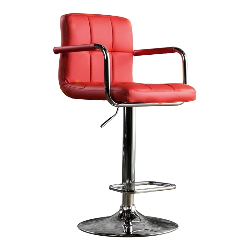 Furniture of America Reiley Modern Metal Adjustable Bar Stool in Red