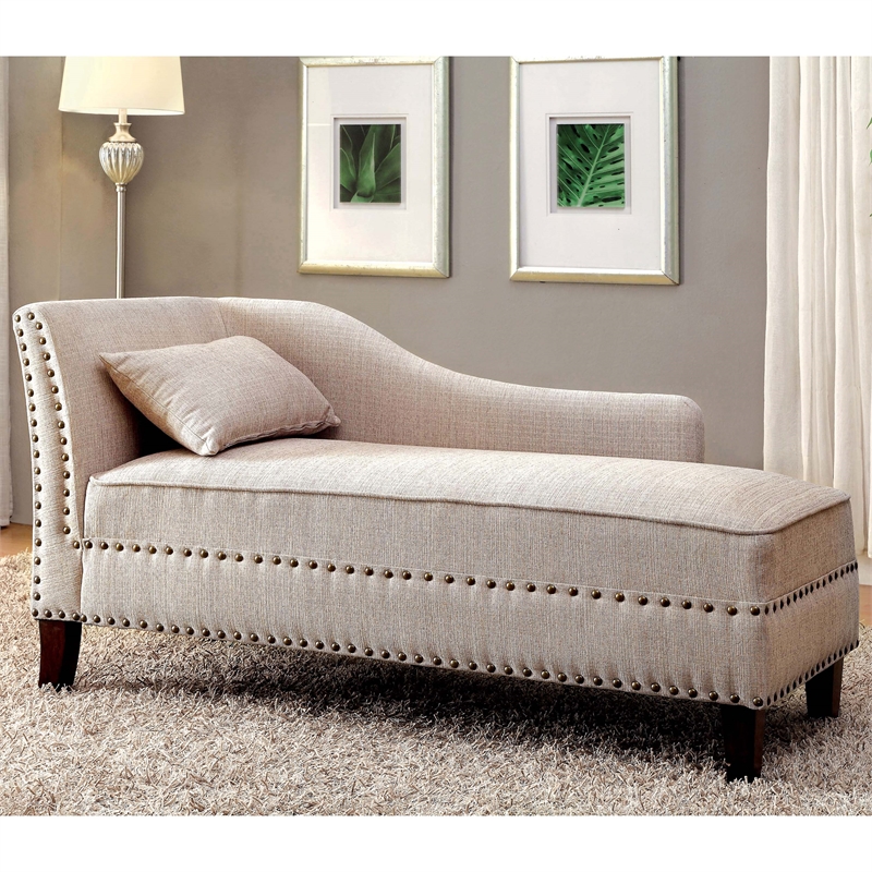 Furniture of America Jazlyn Contemporary Fabric Nailhead Chaise Lounge in Beige