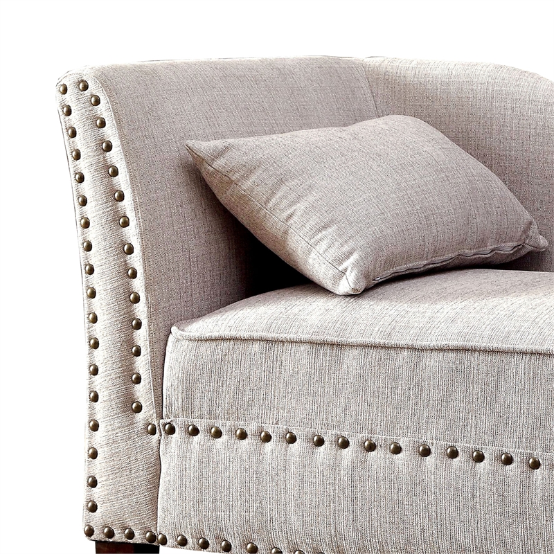 Furniture of America Jazlyn Contemporary Fabric Nailhead Chaise Lounge in Beige
