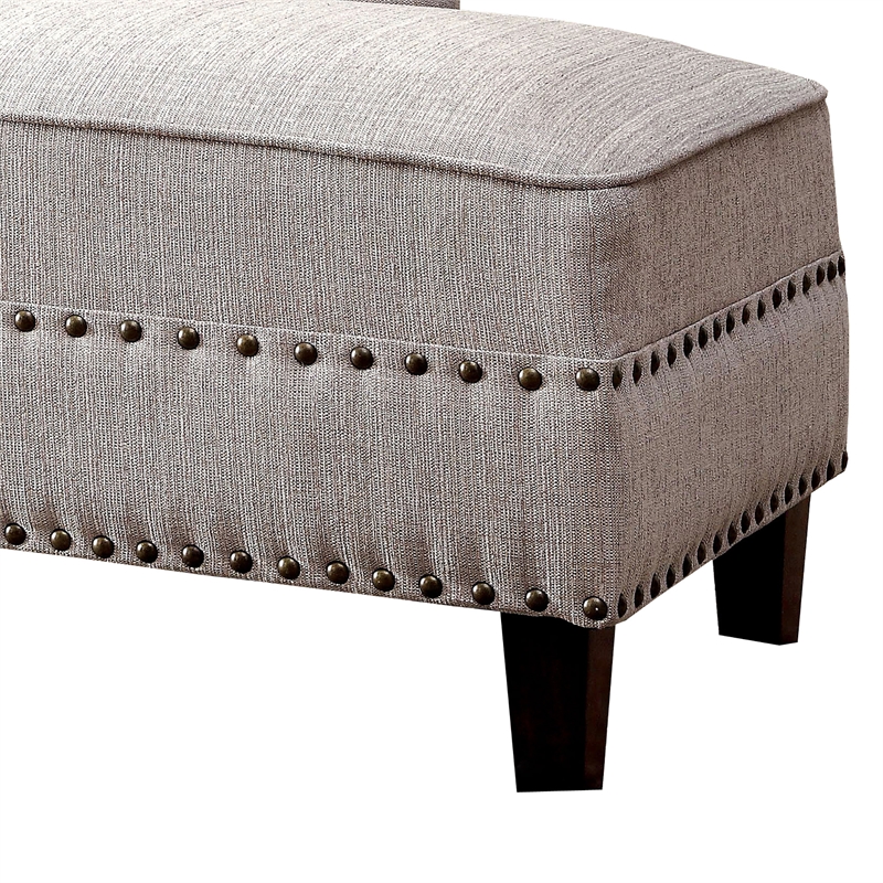 Furniture of America Jazlyn Contemporary Fabric Nailhead Chaise Lounge in Beige