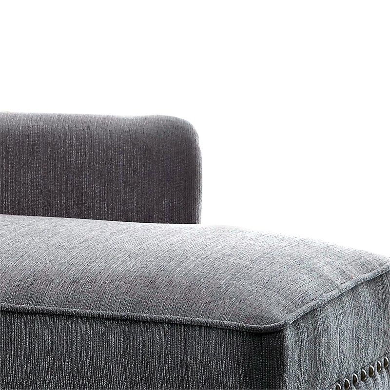 Furniture of America Jazlyn Contemporary Fabric Nailhead Chaise Lounge in Gray