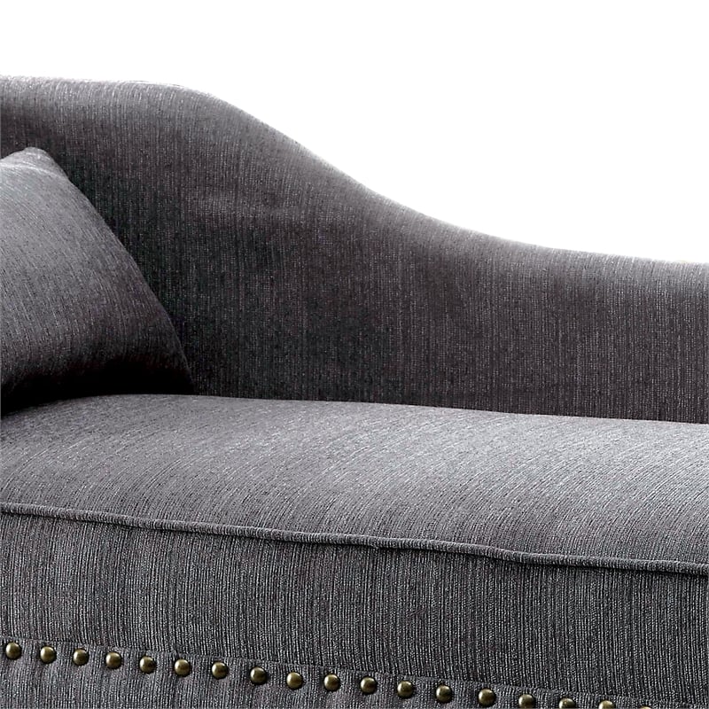 Furniture of America Jazlyn Contemporary Fabric Nailhead Chaise Lounge in Gray