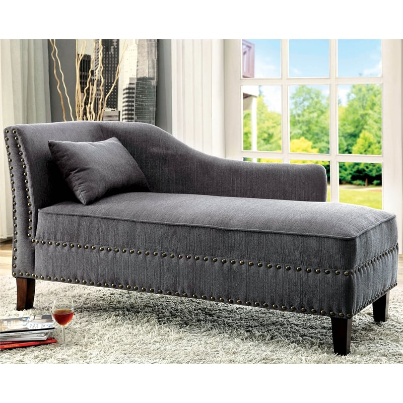 Furniture of America Jazlyn Contemporary Fabric Nailhead Chaise Lounge in Gray
