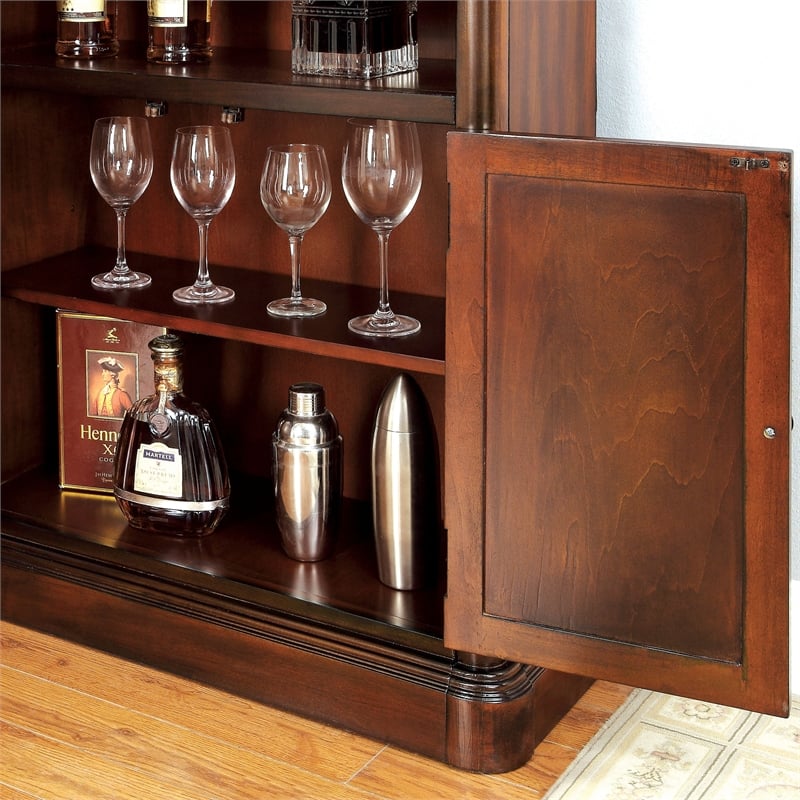 Furniture of America Myron Traditional Wood Corner Home Bar in Dark Cherry