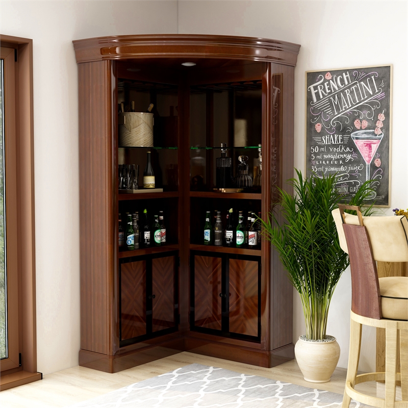 furniture of america myron traditional corner home bar