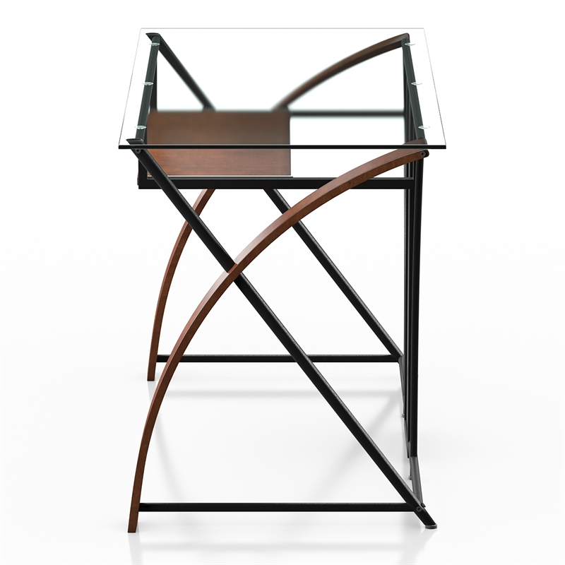 Furniture of America Kyran Contemporary Glass Top Computer Desk in Oak and Black