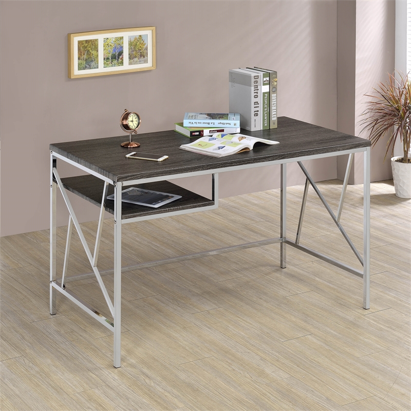 Furniture of America Cuyler Modern Metal Writing Desk in Chrome