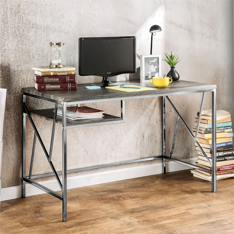 Furniture of America Cuyler Modern Metal Writing Desk in Chrome