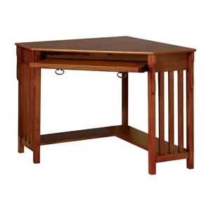 furniture of america jeremy wood 1-shelf corner computer desk in medium oak