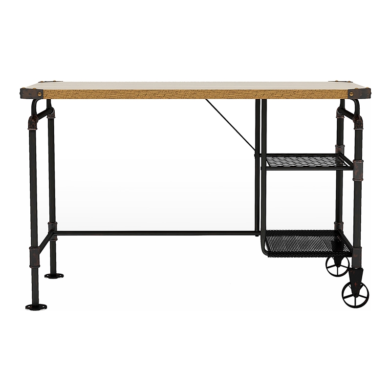 Furniture of America Jonathan Metal Writing Desk with Casters in Antique Black