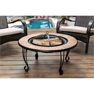 Furniture of America Harlan Patio Fire Pit in Black