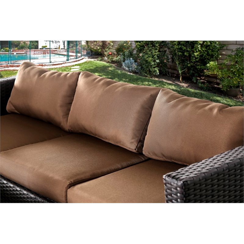 Furniture of America Marvin 5-Piece Faux Rattan Patio Sofa Set in Brown