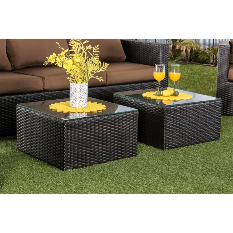 Furniture of America Marvin 5-Piece Faux Rattan Patio Sofa Set in Brown