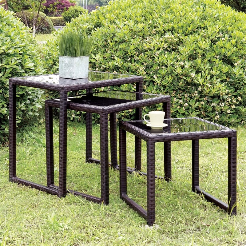 Furniture of America Lodge Aluminum Patio Nesting Table in Espresso
