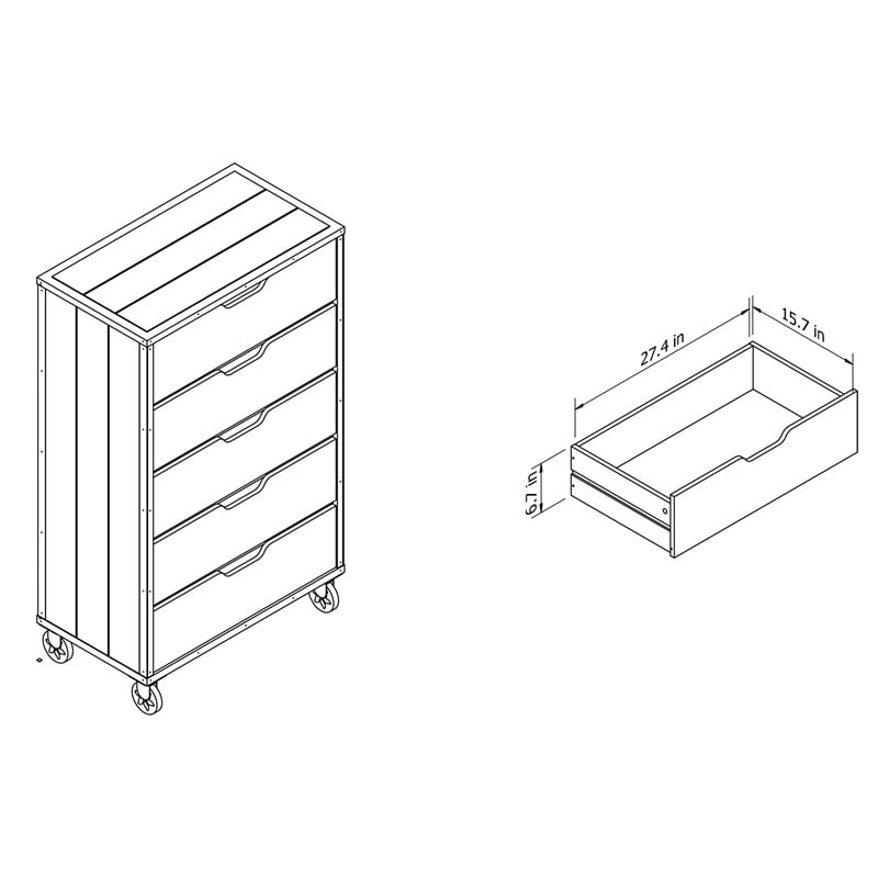 Furniture of America Chevy Wood 5-Drawer Chest with Casters in Vintage Walnut