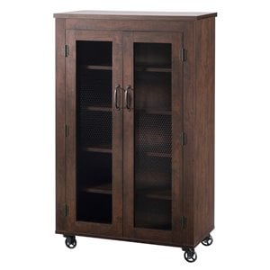 furniture of america alesia wood shoe cabinet with casters in vintage walnut