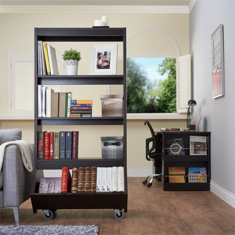 Furniture of America Normand Transitional Wood Bookcase with Casters in Espresso