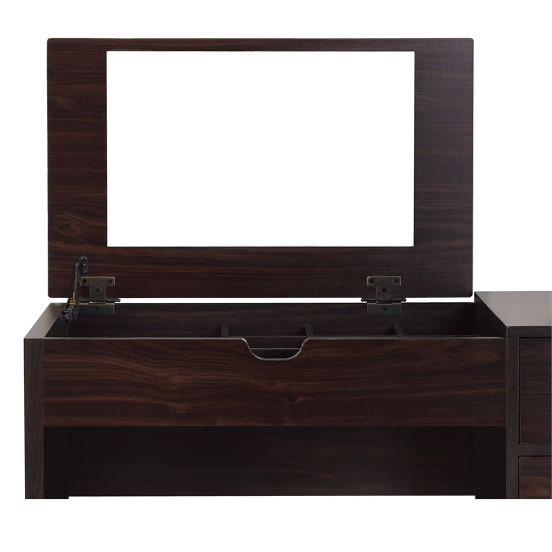 Furniture of America Astro Contemporary Wood 2-Piece Vanity Set in Walnut
