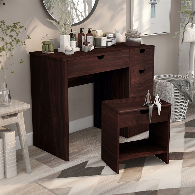 Furniture of America Astro Contemporary Wood 2-Piece Vanity Set in Walnut