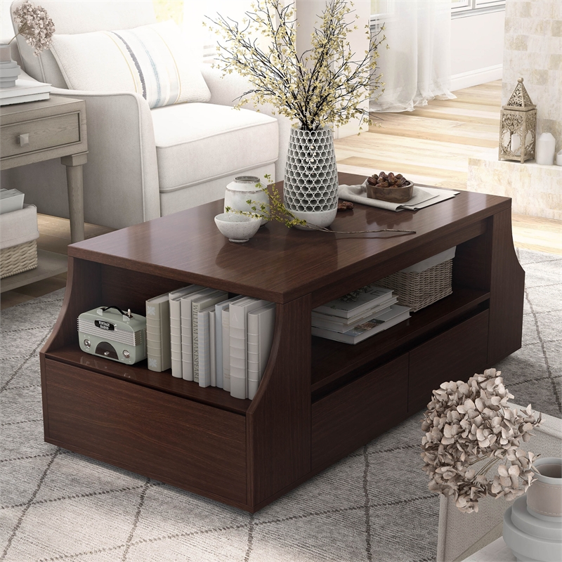 Furniture of America Moshe Modern Wood Coffee Table with Side Storage in Walnut