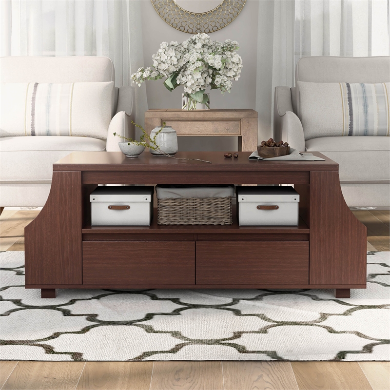 Furniture of America Moshe Modern Wood Coffee Table with Side Storage in Walnut