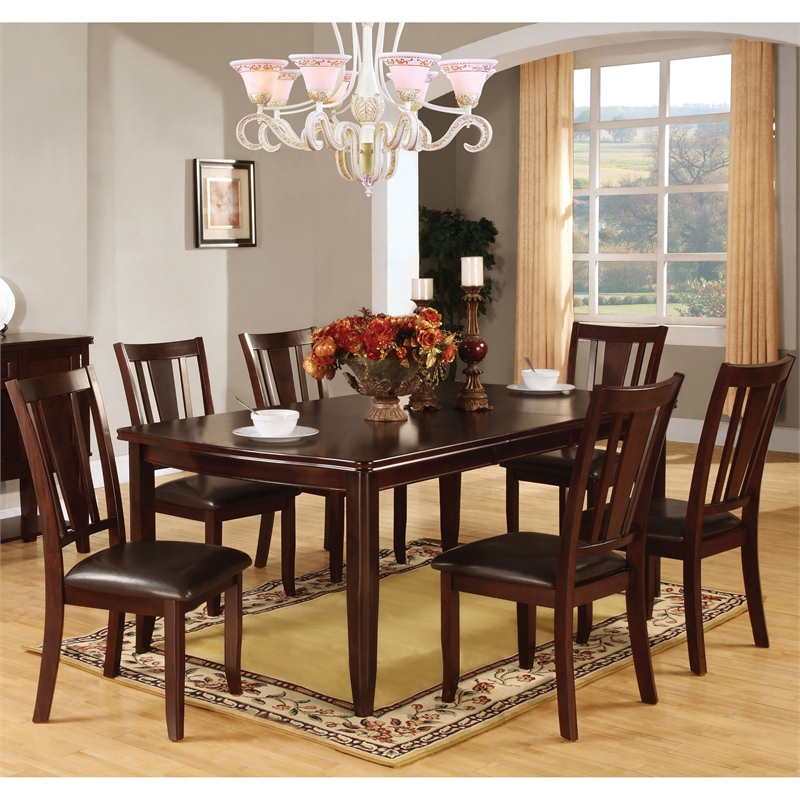 Furniture of America Ellenwood Wood 7-Piece Dining Table Set in Espresso