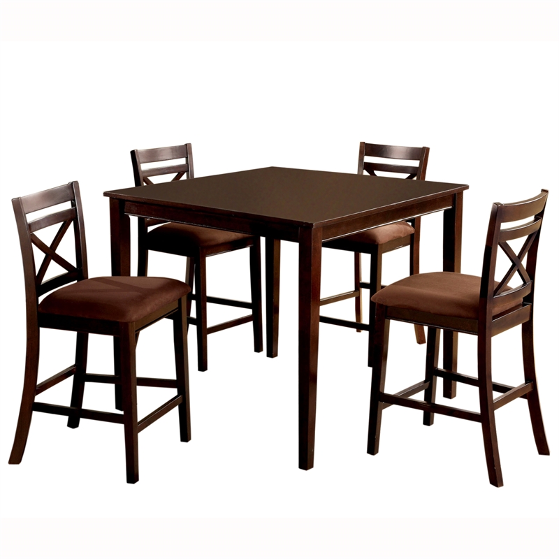 Furniture of America Dien Wood 5-Piece Counter Height Dining Set in Espresso