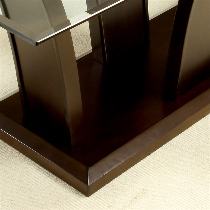 Furniture of America Waverly Glass Top Rectangle Dining Table in Brown Cherry