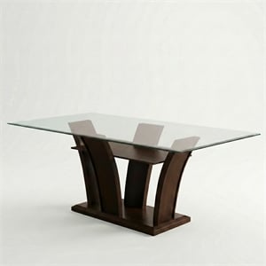 Furniture of America Waverly Glass Top Rectangle Dining Table in Brown Cherry
