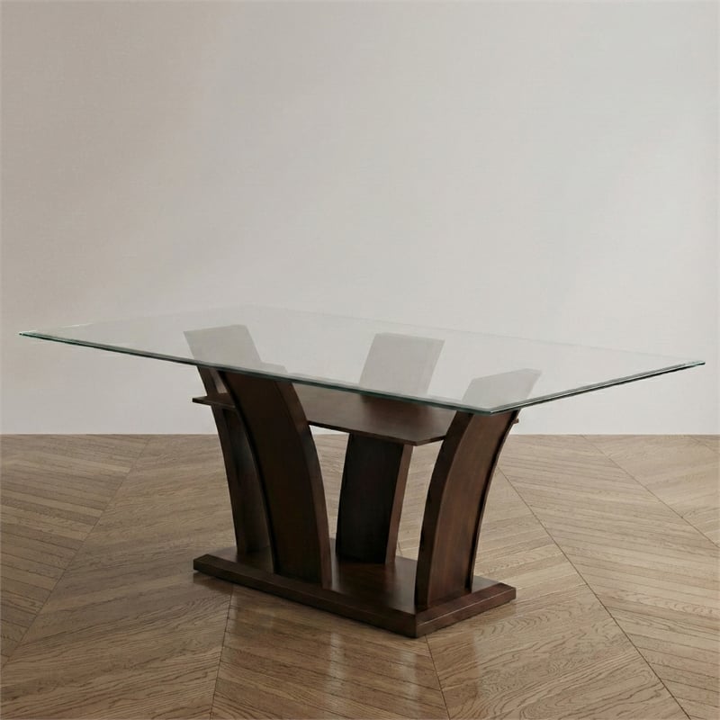Furniture of America Waverly Glass Top Rectangle Dining Table in Brown Cherry