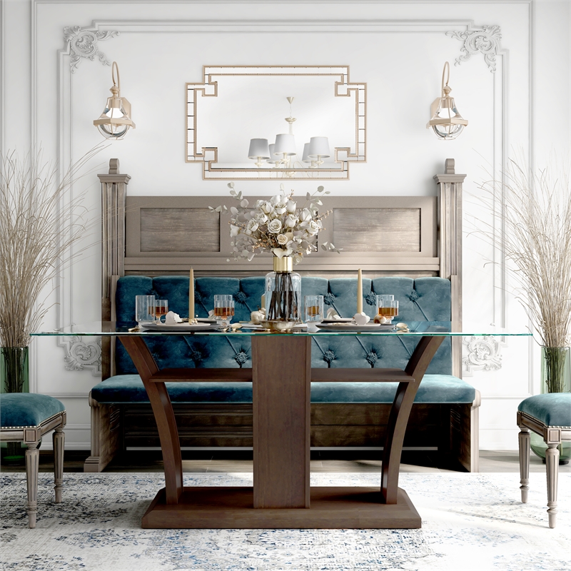 Furniture of America Waverly Glass Top Rectangle Dining Table in Brown Cherry
