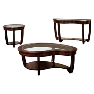 Furniture of America Tunton Solid Wood 3-Piece Coffee Table Set in Dark Cherry