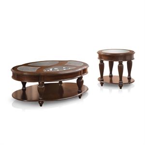 furniture of america artemis wood 2-piece coffee table set in dark cherry