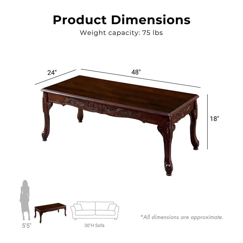 Furniture of America Alice Solid Wood 3-Piece Coffee Table Set in Dark Cherry