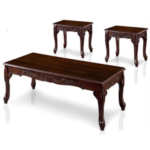 furniture of america alice traditional solid wood coffee table set in dark cherry