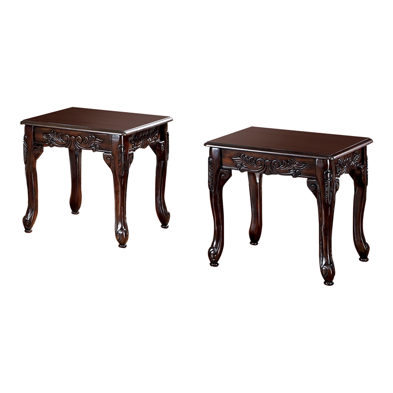 Furniture of America Alice Solid Wood 4-Piece Coffee Table Set in Dark Cherry