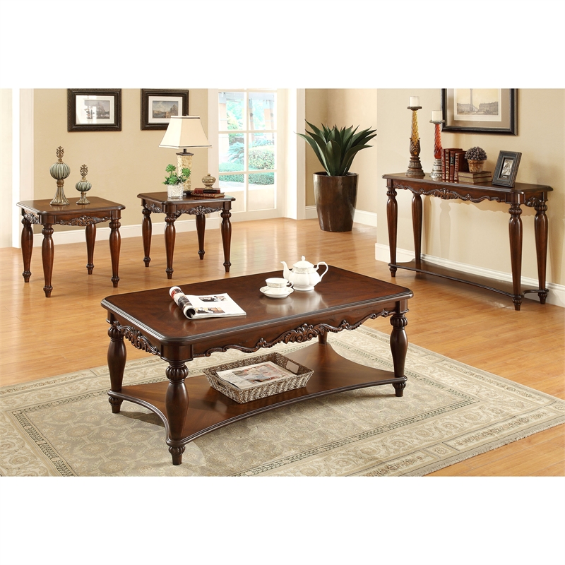 Furniture of America Garner Traditional Wood 1-Shelf Console Table in Cherry