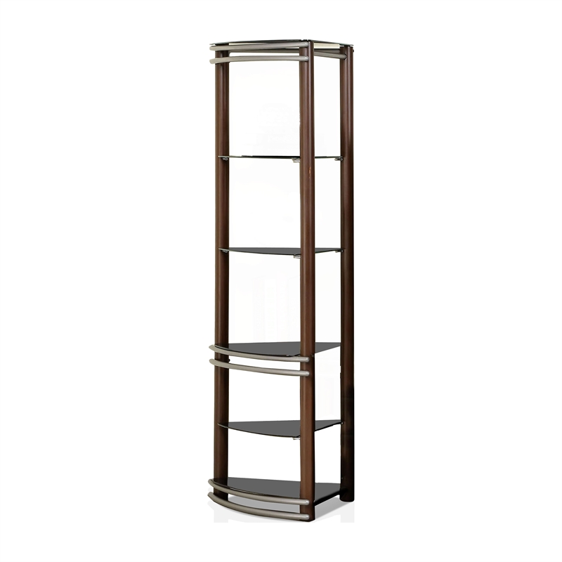 Furniture of America Abello Contemporary Metal 5-Shelf Curio Cabinet in Brown