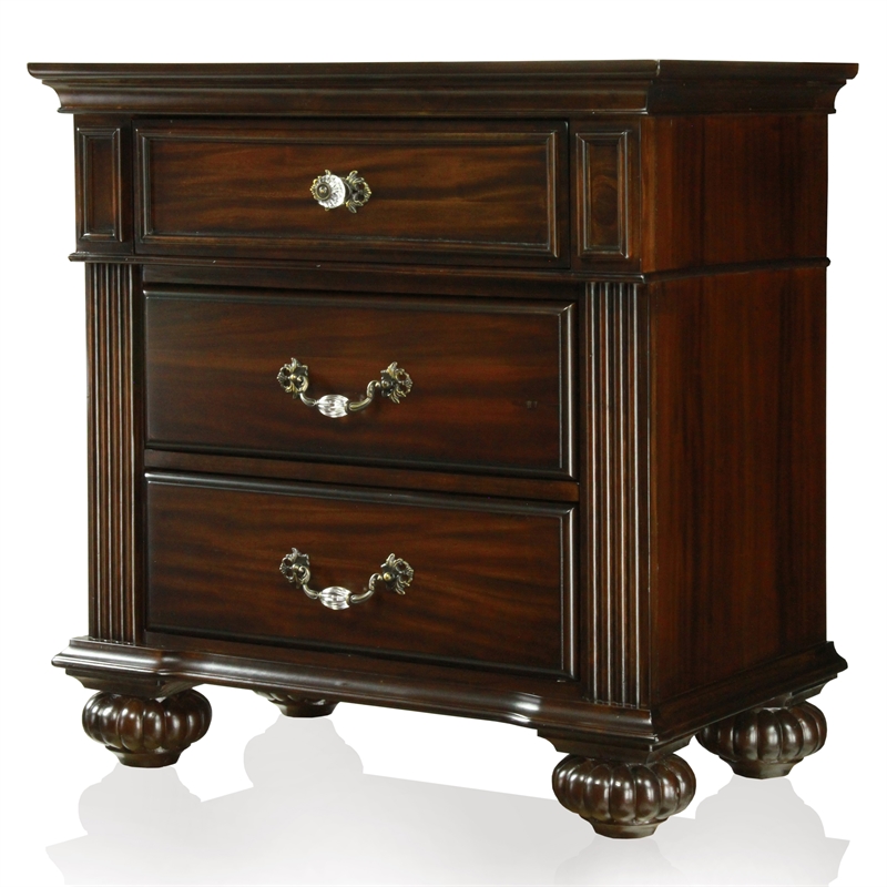 FOA Damos 3pc Dark Walnut Solid Wood Bedroom Set - King + Nightstand + Chest