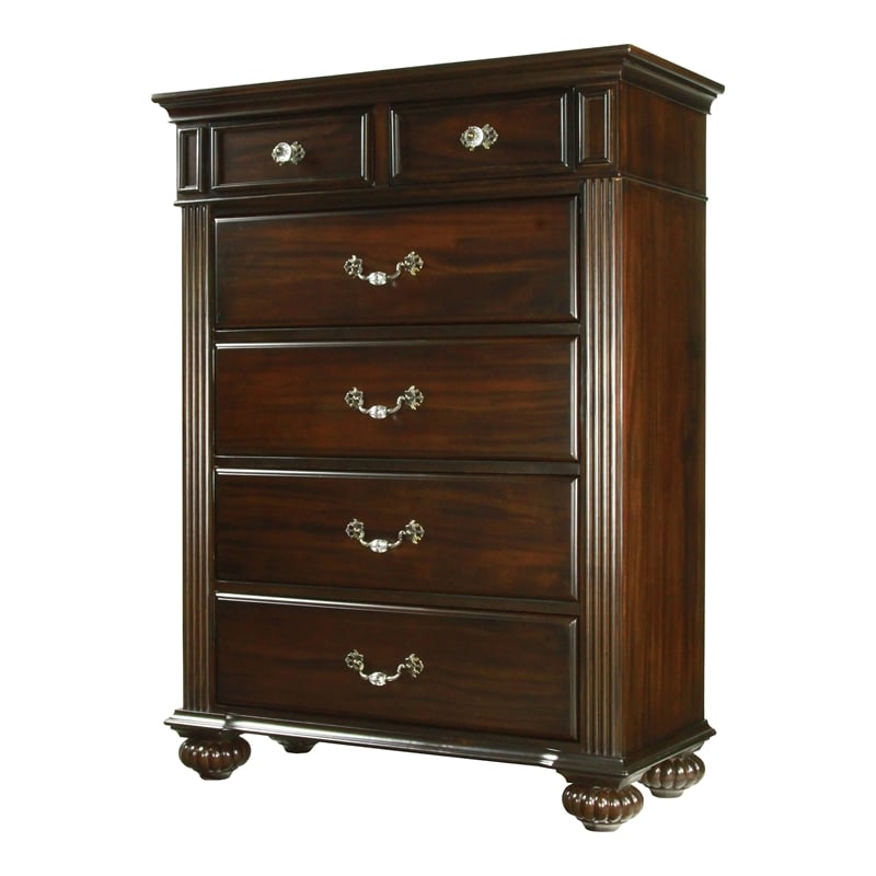 FOA Damos 3pc Dark Walnut Solid Wood Bedroom Set - King + Nightstand + Chest