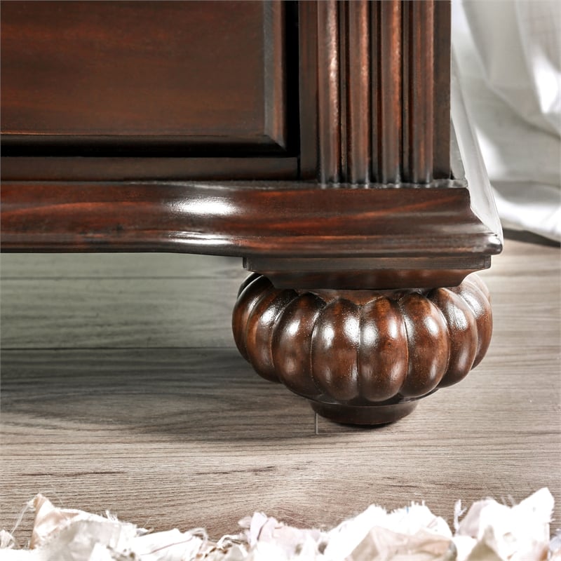 FOA Damos 3pc Dark Walnut Solid Wood Bedroom Set - Queen + Nightstand + Chest