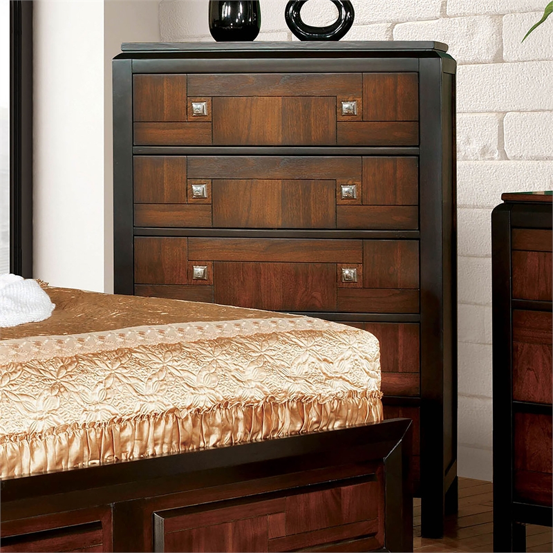 Furniture of America Delia Transitional Wood 5-Drawer Chest in Walnut